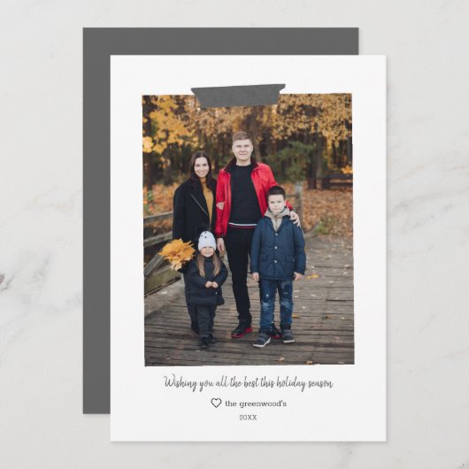 シンプル エバーグリーン 和紙テープ ホリデー フォト カード (正面/裏面)