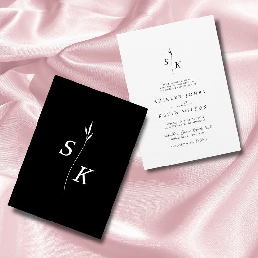 シンプル エレガンス リーフ モノグラム おしゃれ ウェディング 招待状