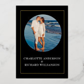 シンプル・エレガンス、結婚式の日付をお知らせ、ブラック&ゴールド 箔招待状 (裏面)