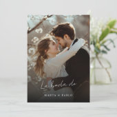 シンプル エレガンテ ボダ スペイン語 ウェディング フォト オーバーレイ 招待状 (スタンド正面)