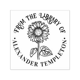 シンプル エレガントなひまわり 円形 図書館 本の名前 セルフインキングスタンプ