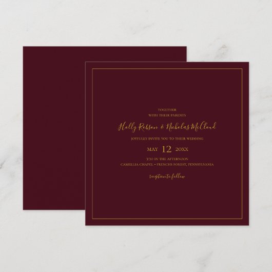 シンプル エレガントなクリスマス | 赤い広場のウェディング 招待状 (正面/裏面)