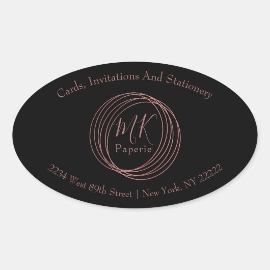 シンプル＆エレガントな抽象的なローズゴールドの円 楕円形シール (正面)