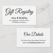 シンプル、エレガントな結婚贈答品登録 エンクロージャーカード (正面/裏面)