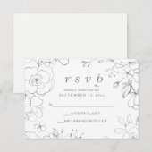 シンプル エレガントな銀灰色の花柄 ウェディングRSVPカード 出欠カード (正面/裏面)