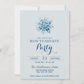 シンプル＆エレガントな青い雪の結晶 新年のパーティー 招待状 (正面)