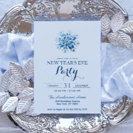 シンプル＆エレガントな青い雪の結晶 新年のパーティー 招待状