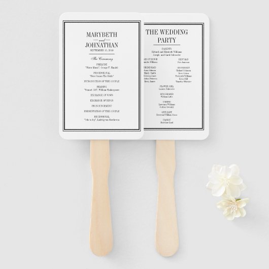シンプル・エレガント結婚式プログラムファン ハンドファン (正面&裏面)