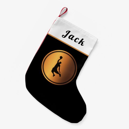 シンプル&エレガント金ゴールドバスケットボール選手の名前 スモールクリスマスストッキング (正面 (吊り時))