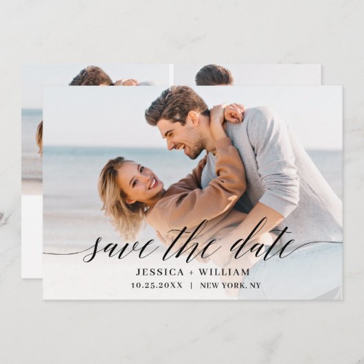 シンプル エレガント3枚 フォトウェディング セーブザデート (正面/裏面)