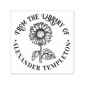 シンプル エレガント ひまわり 丸型 図書館 本の名前 セルフインキングスタンプ (デザイン)