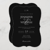 シンプル エレガント ウェディング ブラック モノグラム 招待状 (正面/裏面)