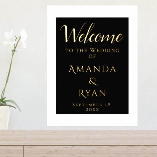 シンプル エレガント ウェルカム スクリプト ウェディング ゴールド 箔ポスター (インサイチュ (サイドラック))