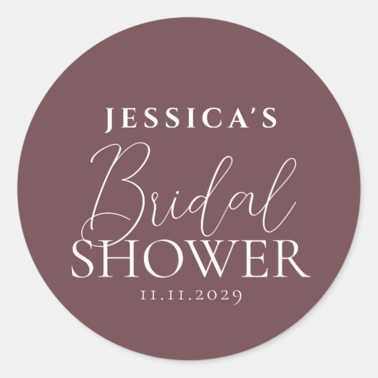 シンプル エレガント カリグラフィー ブライダル シャワー ラウンドシール (正面)