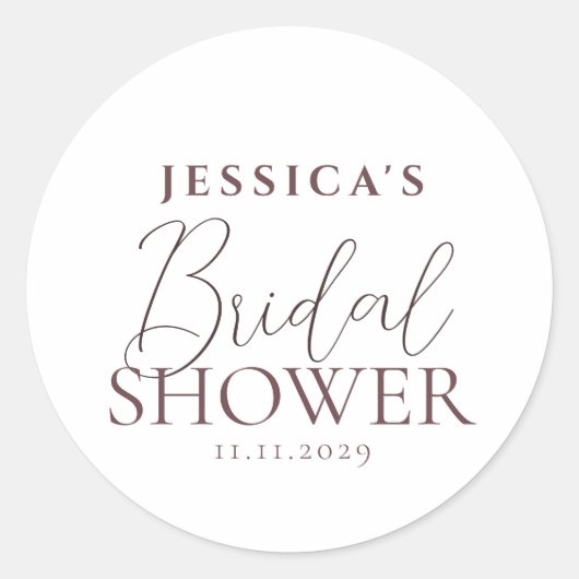 シンプル エレガント カリグラフィー ブライダル シャワー ラウンドシール (正面)