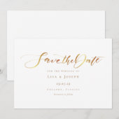 シンプル エレガント ゴールド カリグラフィー スクリプト セーブザデート (正面/裏面)