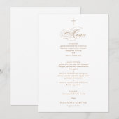 シンプル エレガント ゴールド クロス カリグラフィー 洗礼 メニュー 招待状 (正面/裏面)