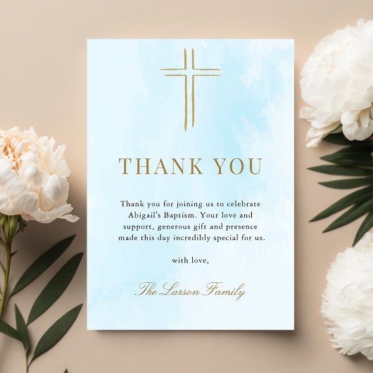 シンプル エレガント ゴールド クロス 洗礼 お礼カード 招待状