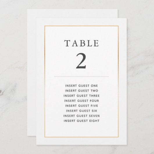 シンプル エレガント ゴールド テーブル ツー カスタム シーティング カード (正面/裏面)
