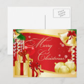 シンプル エレガント ゴールド ベル ギフト メリークリスマス シーズンポストカード (正面/裏面)