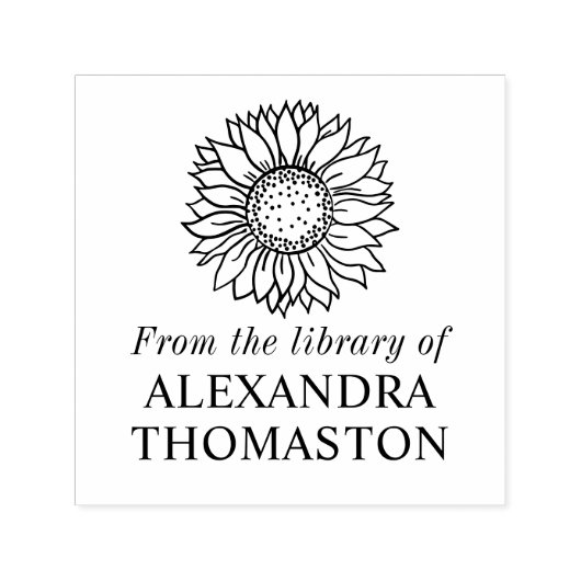 シンプル エレガント サンフラワー #4 図書館 本の名前 セルフインキングスタンプ (デザイン)