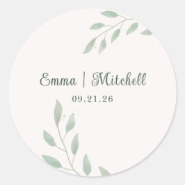 シンプル エレガント サージュグリーン ボタニカル ウェディング ラウンドシール