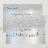 シンプル エレガント シルバー グリッター ボケ ブライズメイド 招待状 (正面/裏面)