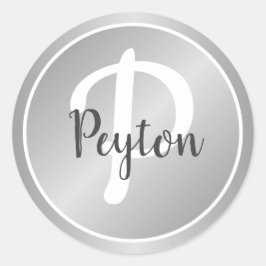 シンプル エレガント シルバー グレー モノグラム 名前 ラウンドシール