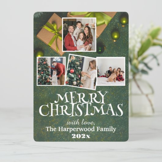 シンプル エレガント ジョイ クリスマス ファミリー フォト コラージュ (スタンド正面)