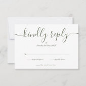 シンプル エレガント スクリプト オリーブグリーン 出欠カード (正面)