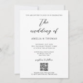 シンプル エレガント スクリプト フォト QR コード ウェディング 招待状 (正面)