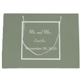 シンプル エレガント セイジグリーン & ホワイト ウェディング ラージ ラージペーパーバッグ (正面)