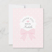 シンプル エレガント ソフト パステル ピンク リボン 女の子 誕生日 サンキューカード (正面)