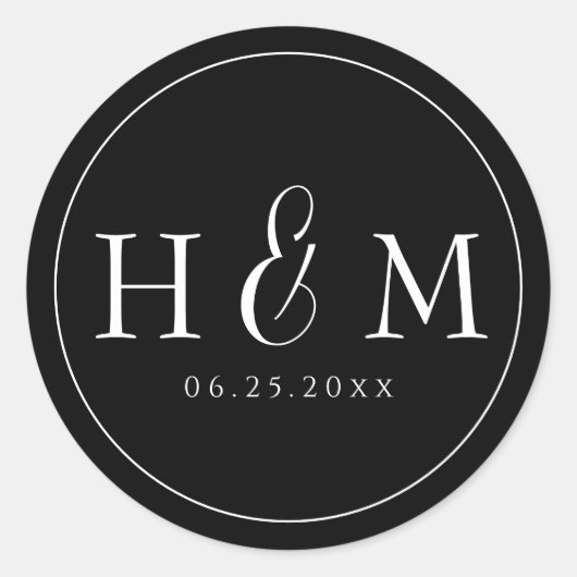 シンプル エレガント タイポグラフィー モノグラム ウェディング ラウンドシール (正面)