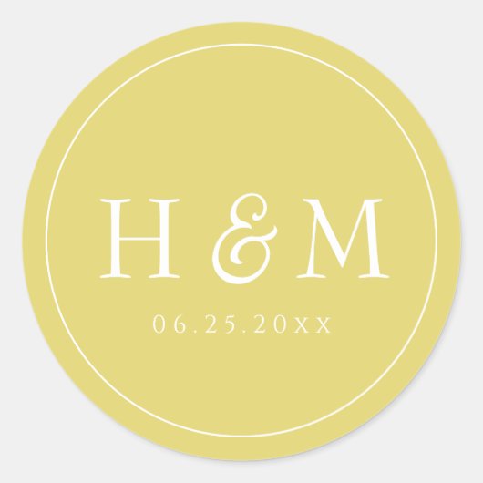 シンプル エレガント タイポグラフィ モノグラム ウェディング ラウンドシール (正面)