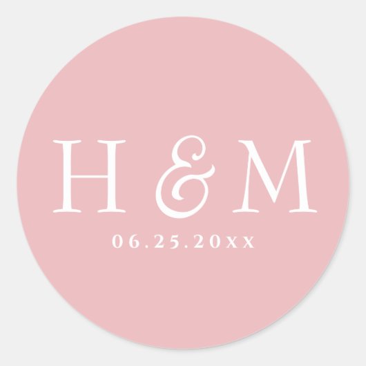 シンプル エレガント タイポグラフィ モノグラム ウェディング ラウンドシール (正面)