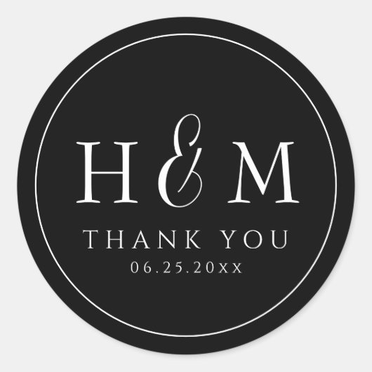 シンプル エレガント タイポグラフィ モノグラム ウェディング ラウンドシール (正面)