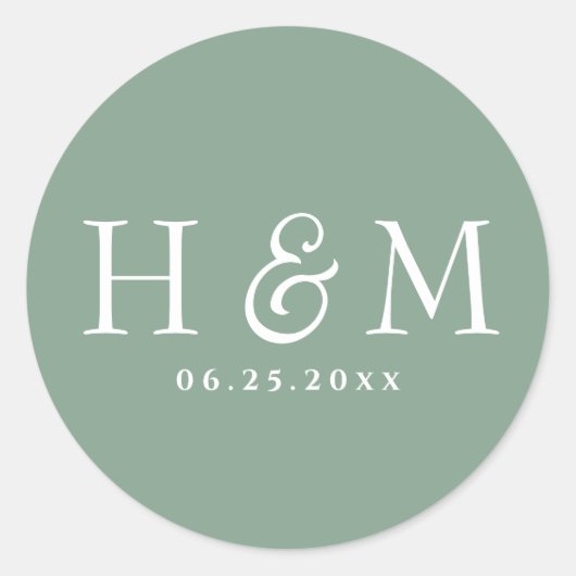 シンプル エレガント タイポグラフィ モノグラム ウェディング ラウンドシール (正面)