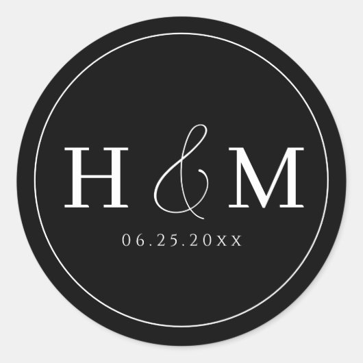 シンプル エレガント タイポグラフィ モノグラム ウェディング ラウンドシール (正面)