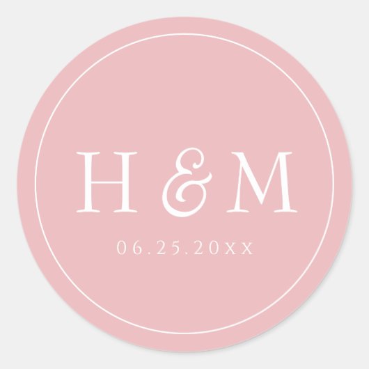 シンプル エレガント タイポグラフィ モノグラム ウェディング ラウンドシール (正面)