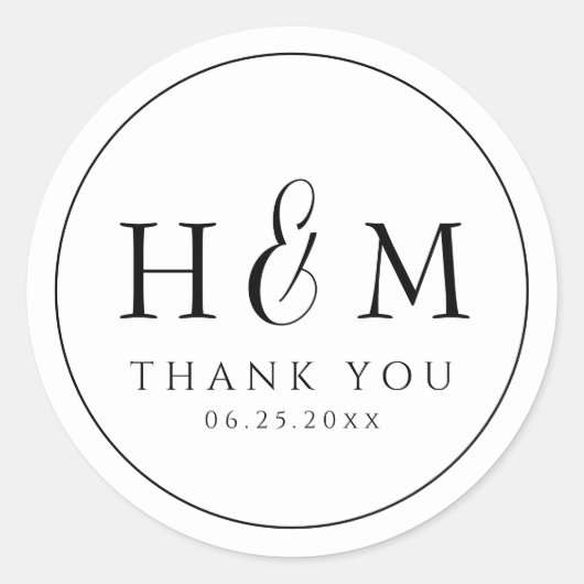 シンプル エレガント タイポグラフィ モノグラム ウェディング ラウンドシール (正面)