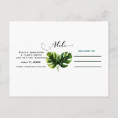 シンプル エレガント トロピカル パームリーフ セーブザデート 案内ポストカード (裏面)