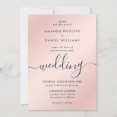 シンプル エレガント ネイビーブルーとブッシュ モダンスクリプト 招待状 (正面)