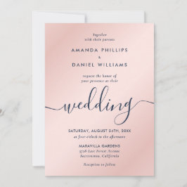 シンプル エレガント ネイビーブルーとブッシュ モダンスクリプト 招待状