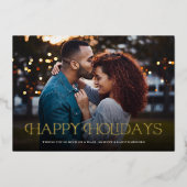 シンプル エレガント ハッピー ホリデーズ フローラル バック 箔シーズンカード (正面)