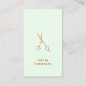 シンプル エレガント パステルグリーン 偽ゴールド ハサミ ヘアスタイル 名刺 (正面)