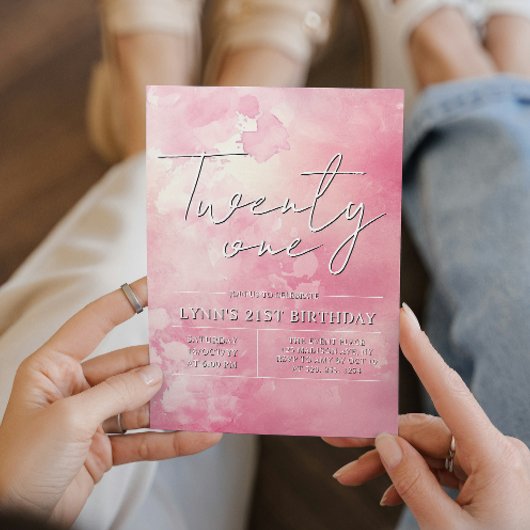 シンプル＆エレガント ピンクの21歳誕生日パーティー 招待状