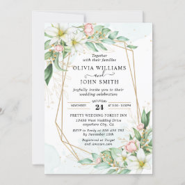 シンプル エレガント ピンク ジオメトリック フローラル - 002 招待状