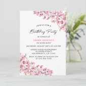 シンプル エレガント ピンク フラワーの70歳誕生日 招待状 (スタンド正面)