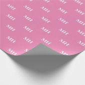 シンプル エレガント ピンク ホワイト モノグラム イニシャル入り ラッピングペーパー (角)